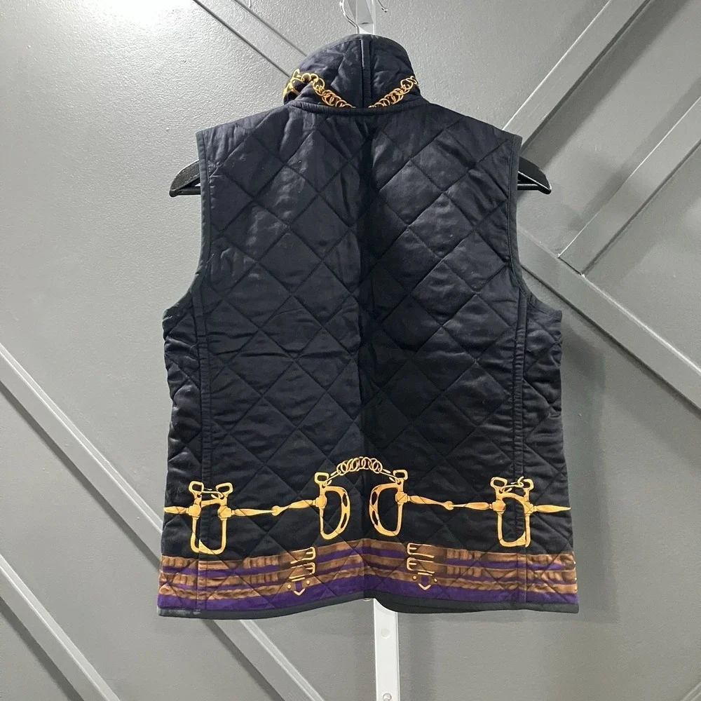 Ralph Lauren Womens Small Quilted Equestrian Bit Print Puffer Vest Full Zip